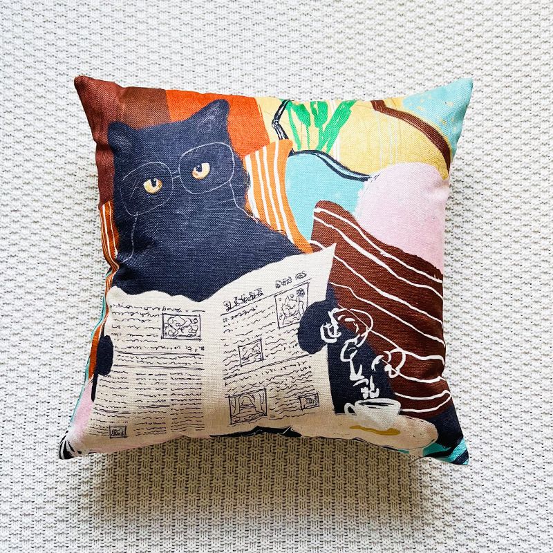 Taie d'oreiller avec motif abstrait transfrontalier, sommet de montagne, soleil, lune, lettre, chat, 1 génération_voghion.com