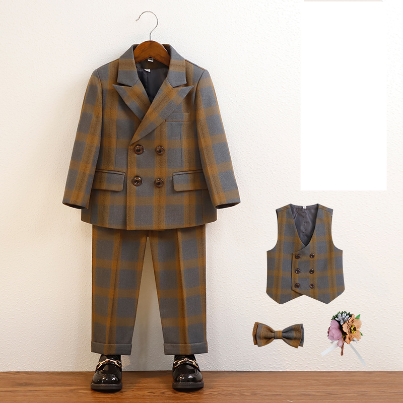 Kid's Clothing Children's suit boy British plaid suit vest baby's first birthday flower girl dress piano performance costume_voghion.com