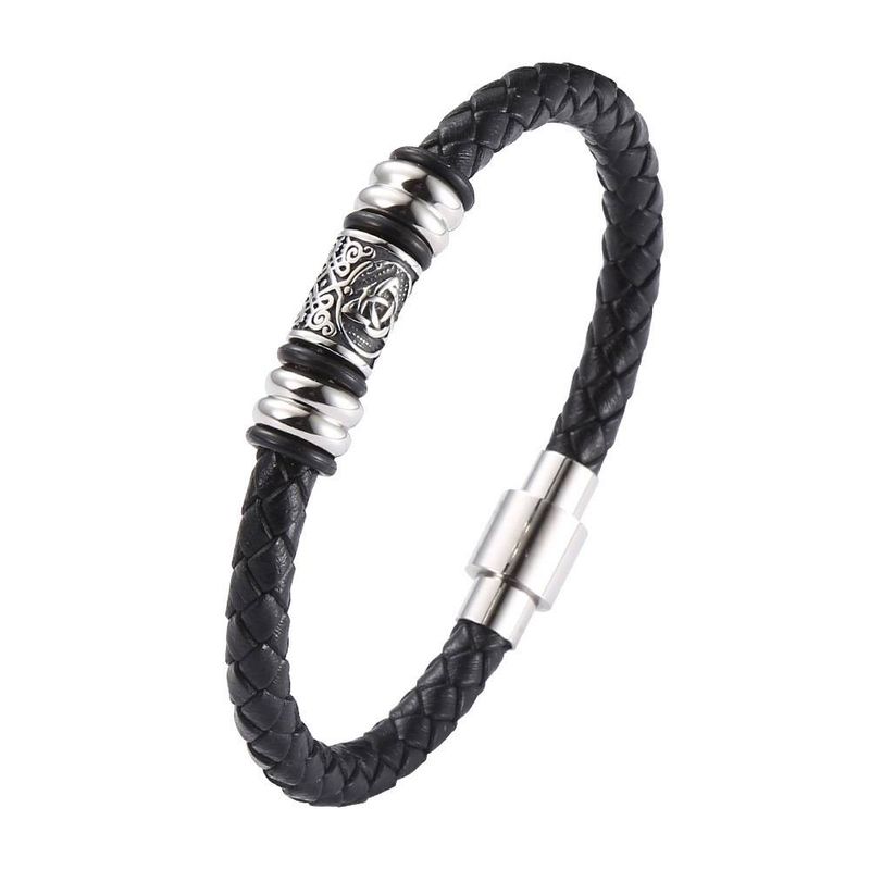 Men's Bracelets Stainless Steel Leather Bracelet Personalized Men's Genuine Leather Braided_voghion.com