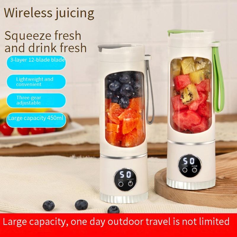 Portable Mini Electric Juicer Cup With 18000 RPM, 12-Blade Stainless Steel, Rechargeable & Heating Function For Home & Travel​_voghion.com