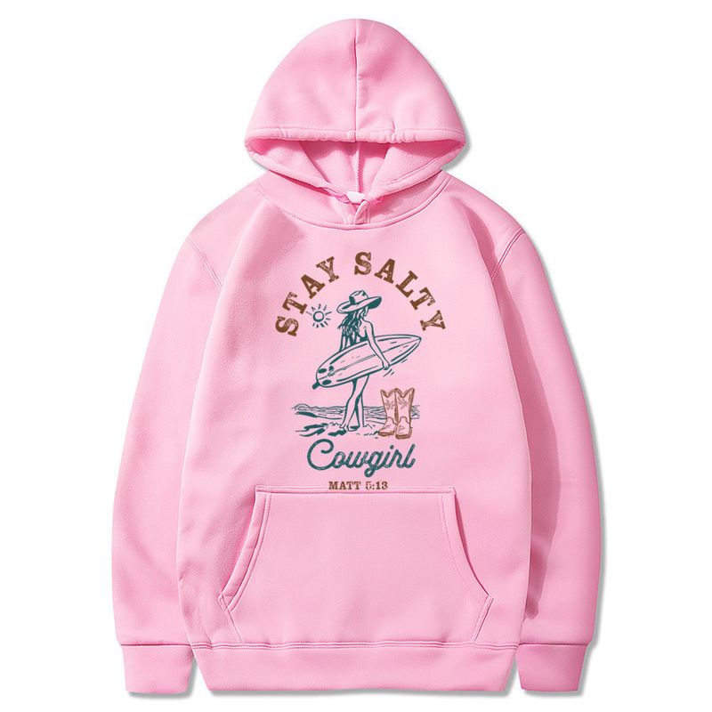 "Stay Salty" Funny Beach Hoodie – Women's Sassy Coastal Humor Pullover With Fleece Lining & Oversized Fit​_voghion.com
