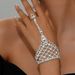 Catena con strass a griglia, stile alla moda, con retro a forma di dito, elegante e alla moda, accessori con diamanti pieni._voghion.com