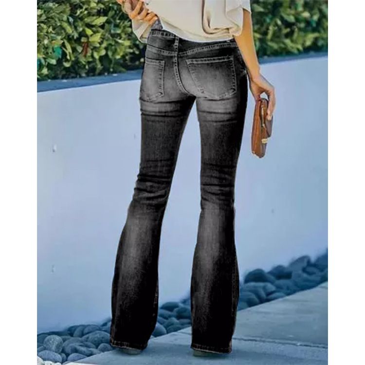 Vintage High-Waisted Flared Jeans For Women - Stretch Denim With Multiple Buttons & Washed Finish - Plus Size Available​​_voghion.com
