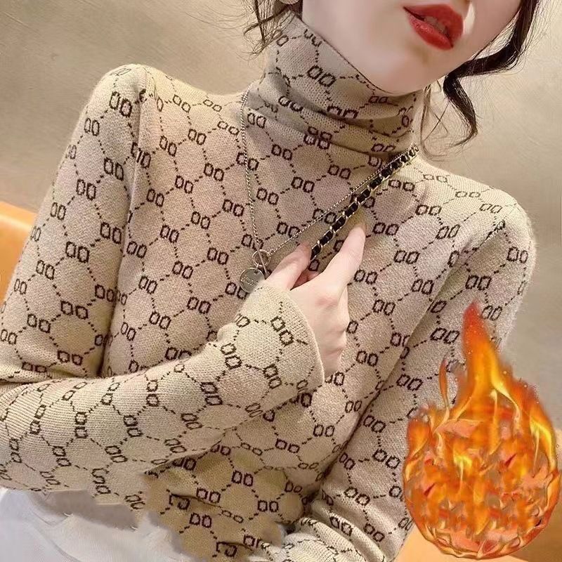 Vêtements pour femmes automne et hiver nouvelle chemise à col haut épaisse pour femmes style paresseux ample pull rétro en jacquard tricoté vêtements d'intérieur_voghion.com