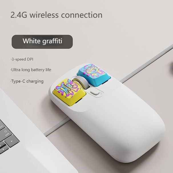 Souris sans fil rechargeable 2,4 G à thème pêche avec boutons Doodle – 1 600 DPI, 4 touches personnalisables, Plug & Play pour ordinateurs portables_voghion.com