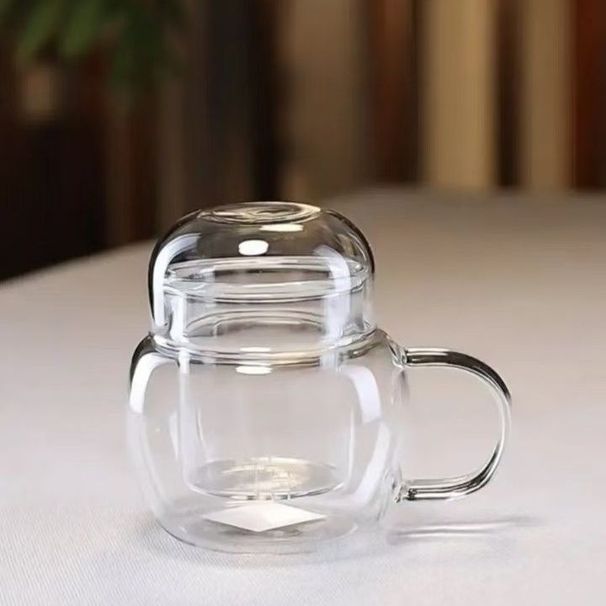 Conjunto de 3 xícaras de chá de vidro espesso com tampas, xícaras de chá redondas e divertidas, xícaras de chá de vidro borossilicato com alto teor de resistência ao calor para escritório_voghion.com
