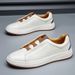 Regal Footwear Men's Genuine Leather High-End Thick-Soled White Sneakers Autumn Trendy Versatile Slip-On Lazy Casual Shoes_voghion.com