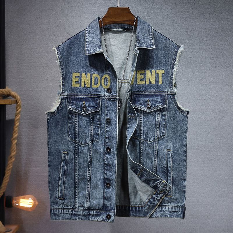 Herrenbekleidung, modische Jeansweste für Herren, modische lose Weste für Herren, ärmellose Cargojacke für Herren_voghion.com