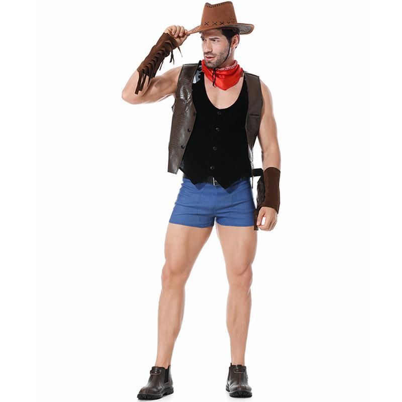 New Halloween Western Cowboy Men's Adult Cosplay Bar Party Role Playing Costume_voghion.com