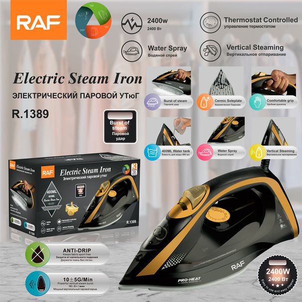 Plancha de vapor portátil de ropa estándar europea de la RAF, plancha de vapor eléctrica con pulverizador de agua y temperatura multinivel._voghion.com