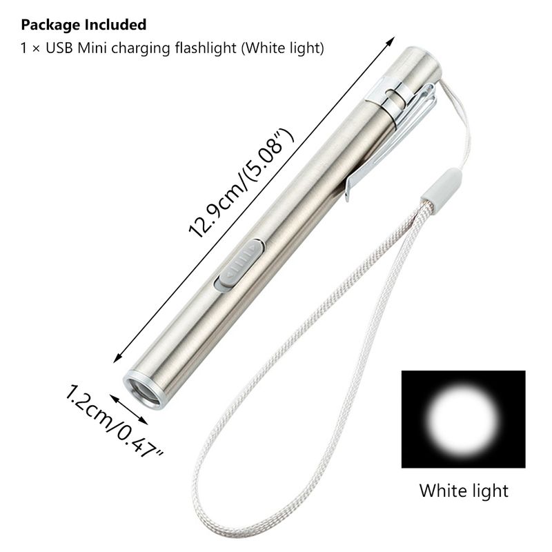 USB Rechargeable White/yellow Light Mini Torch Portable Nursing Flashlight Pen Clip Pocket For Stainless Steel Camping Doctors_voghion.com