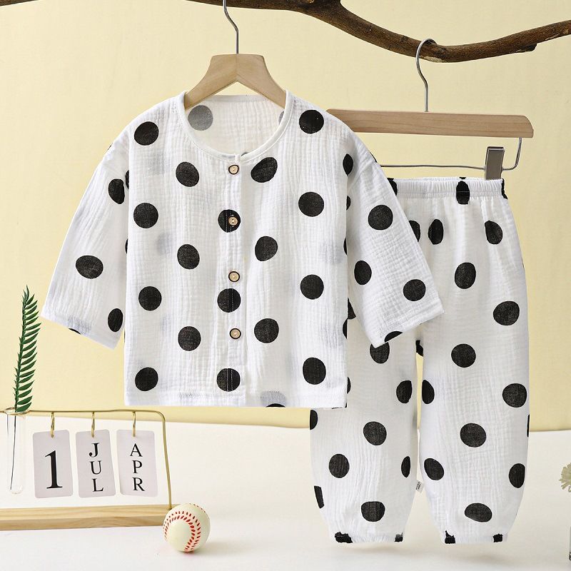 Barnpyjamas Dubbellagers bomullsgarn kostym Babys västerländska ren bomull Luftkonditionering Kläder Klass A pojkar och flickor Bloomers hemduk_voghion.com