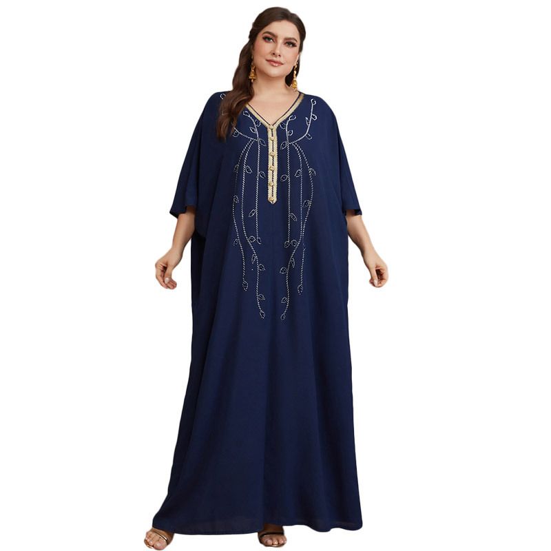 New Muslim Casual Hot Diamond Loose Waist Dress Robe_voghion.com