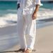 Men's Clothing Men's Linen Solid Color Casual Loose Spring And Summer Breathable Beach Straight Daily Vacation Trousers_voghion.com