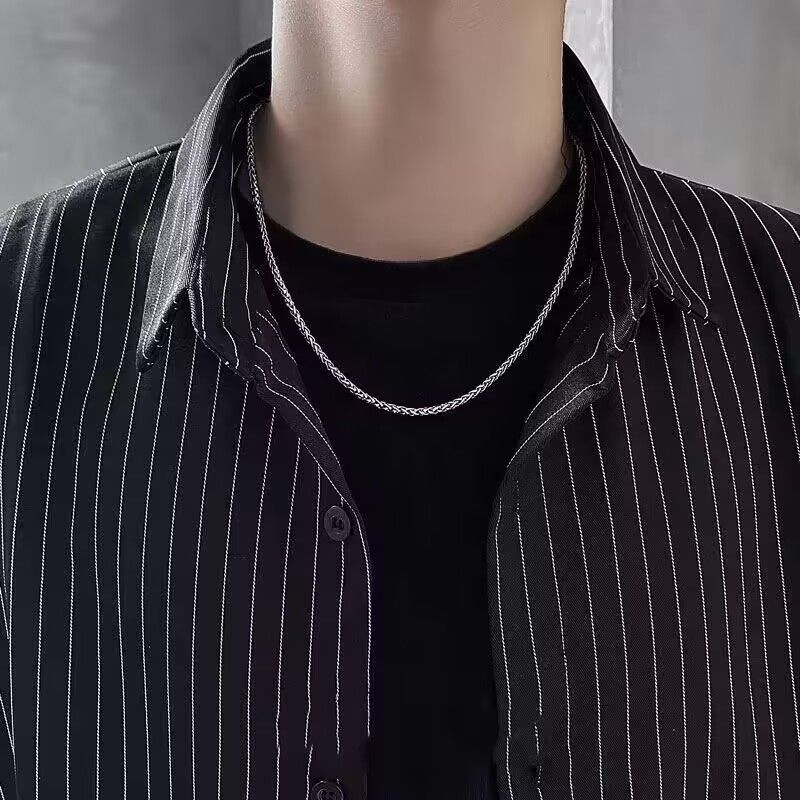 New Cuban Style Square Dragon Bone Necklace Titanium Steel Plain Clavicle Chain Men's Versatile Accessory_voghion.com