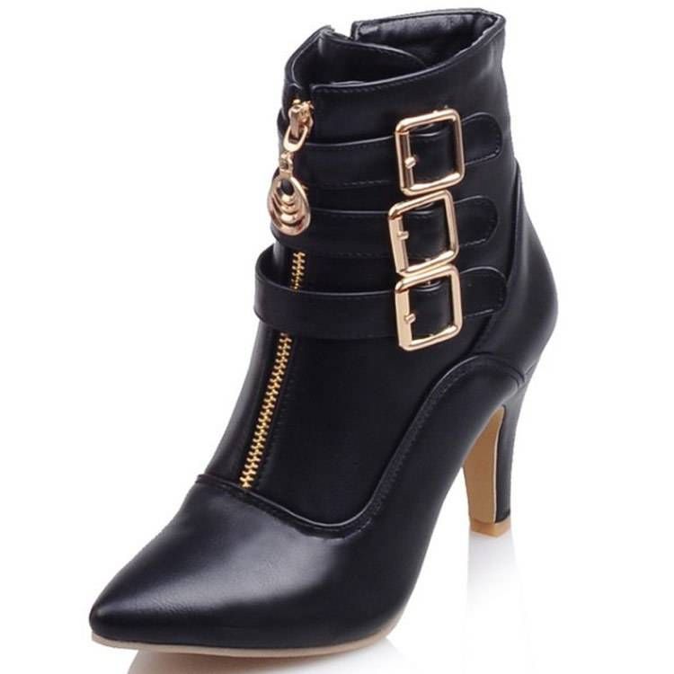 Sapatos Femininos Botas com fivela de cinto tamanho grande botas curtas 40 45 bico fino Botas Romanas_voghion.com