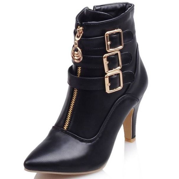 Sapatos Femininos Botas com fivela de cinto tamanho grande botas curtas 40 45 bico fino Botas Romanas_voghion.com
