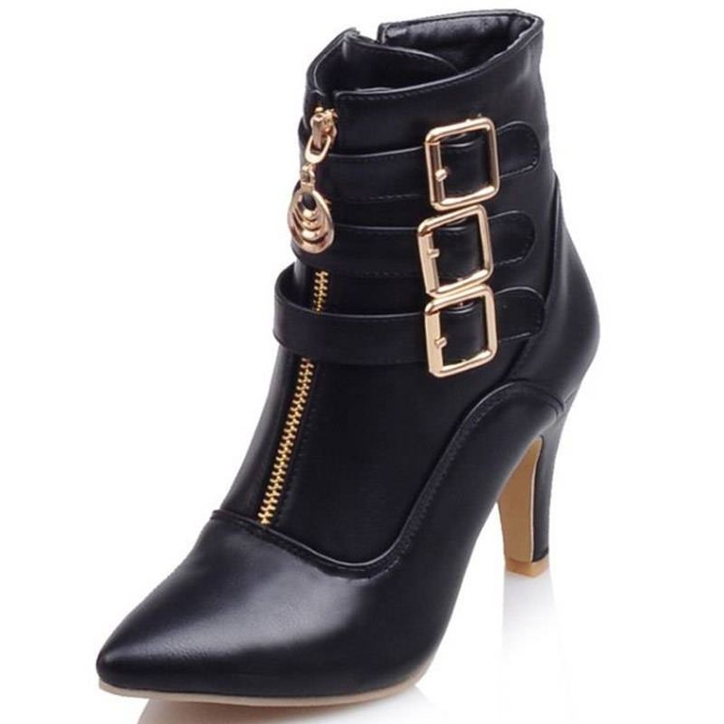 Women's Shoes Belt buckle boots large size short boots 40 45 pointed toe Roman boots_voghion.com