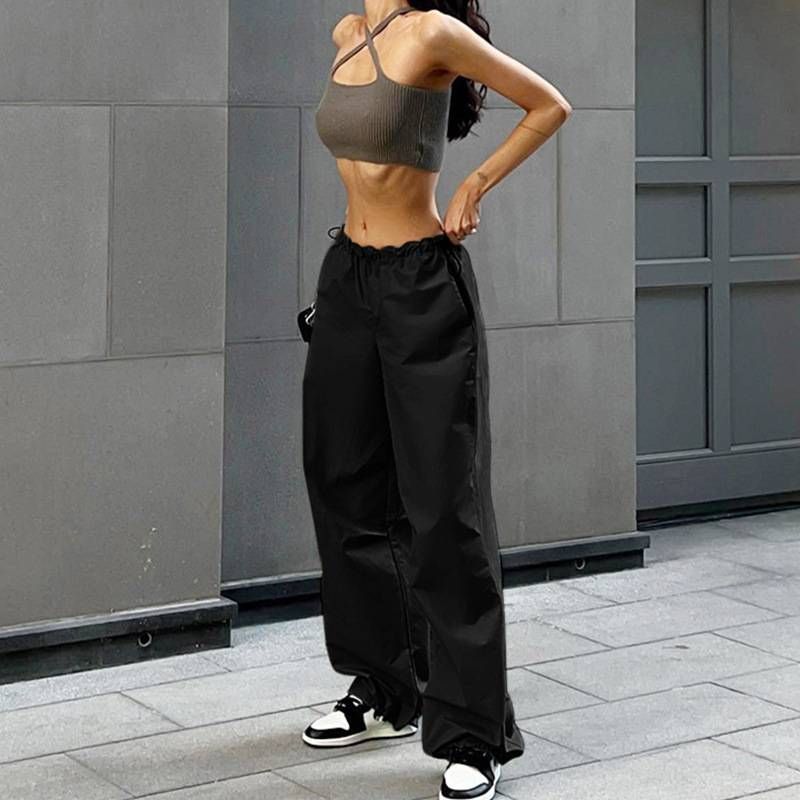 Y2k Cargo Women Drawstring Pants Low Waist Sweatpant Streetwear Vintage Baggy Wide Leg Trousers Oversized Parachute Jogger Pants_voghion.com
