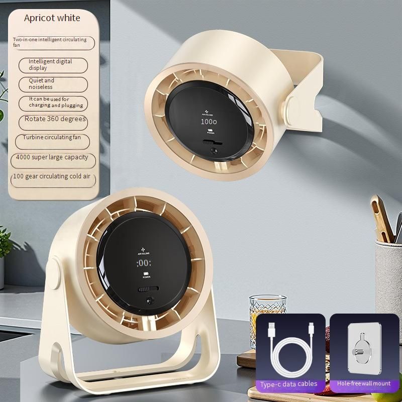 Ventilateur de bureau, chargement USB, affichage numérique, silencieux, pour bureau, dortoir, vent fort, petit format_voghion.com