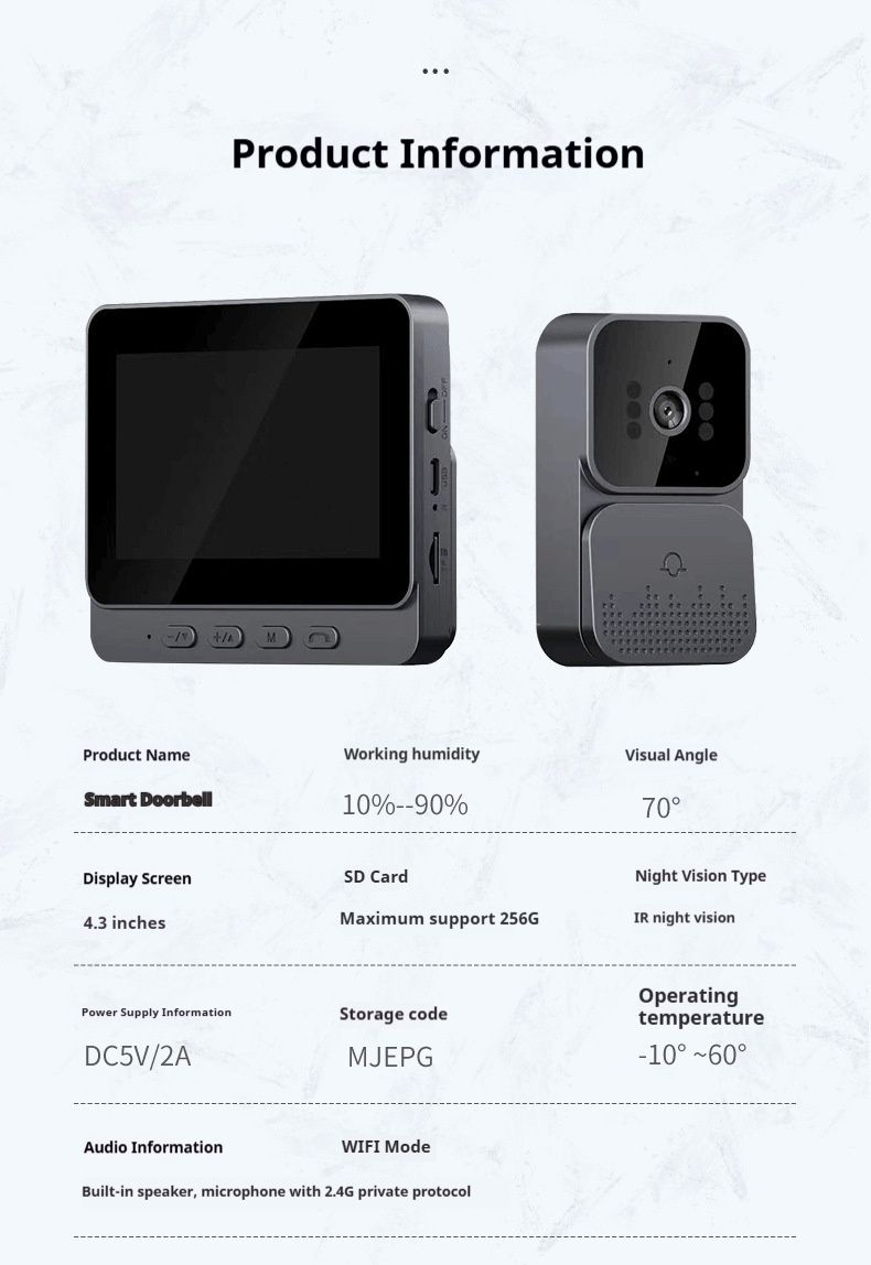 Wireless WiFi Video Doorbell – 1080P HD, Night Vision, 2-Way Talk, USB Rechargeable, Smart Home Security (White)​_voghion.com