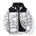 Übergroße Pufferjacke für Unisex – Streetwear-Mantel mit Stehkragen und Farbblock-Buchstabendruck (Thermo-Polyesterfüllung, wintertaugliche Unisex-Mode)_voghion.com