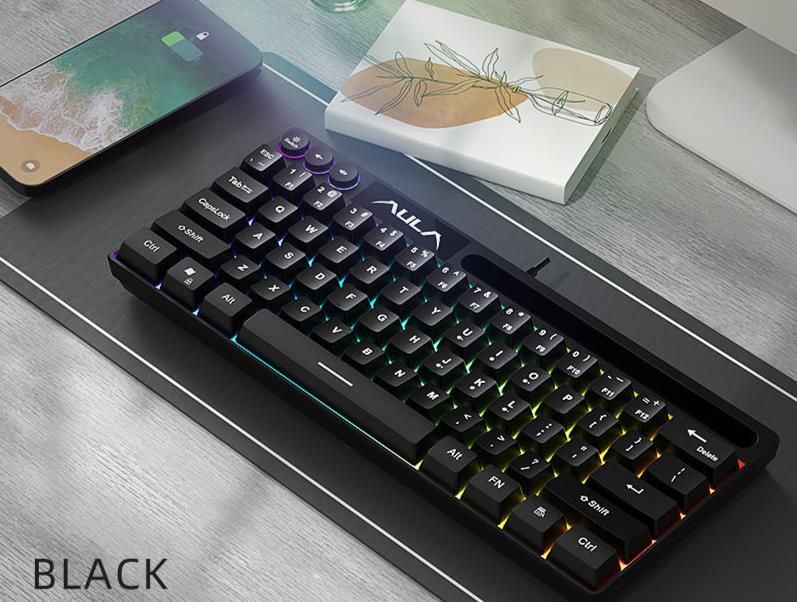 Teclado mecânico Wolf Spider F3061 com 64 teclas, mini RGB, com fio, para desktop e laptop, prático_voghion.com