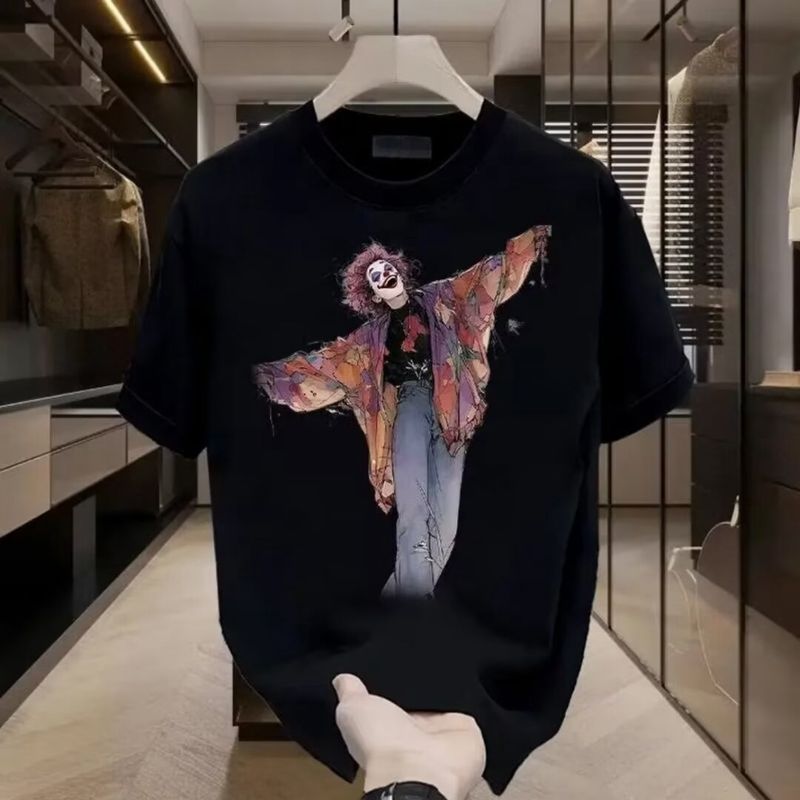 Männerkleeder Déif Kotteng Kuerzärmlech T-Shirt Männer Summer Nei Modesch Bedruckt Ronn Ausschnëtt Mikro Loose All-Match Casual Hallefärmlech Top_voghion.com
