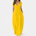 2023 Summer New Women's Solid Color V-neck Short Sleeve Long Dress with Pockets_voghion.com