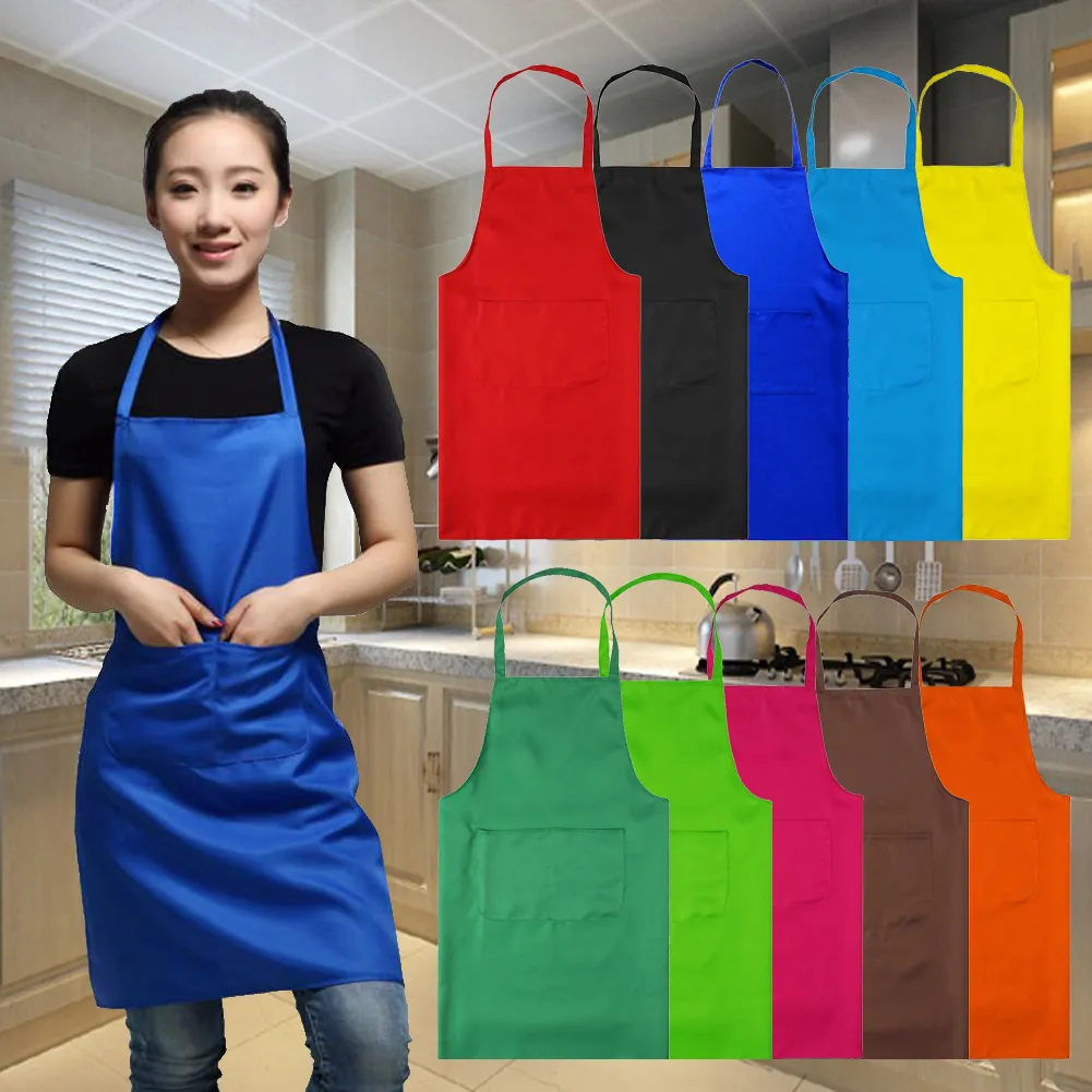 Tablier de cuisine en toile de couleur pure, unisexe, pour femme et homme, pour chef, serveur, café, boutique, barbecue, coiffeur, 10 couleurs_voghion.com