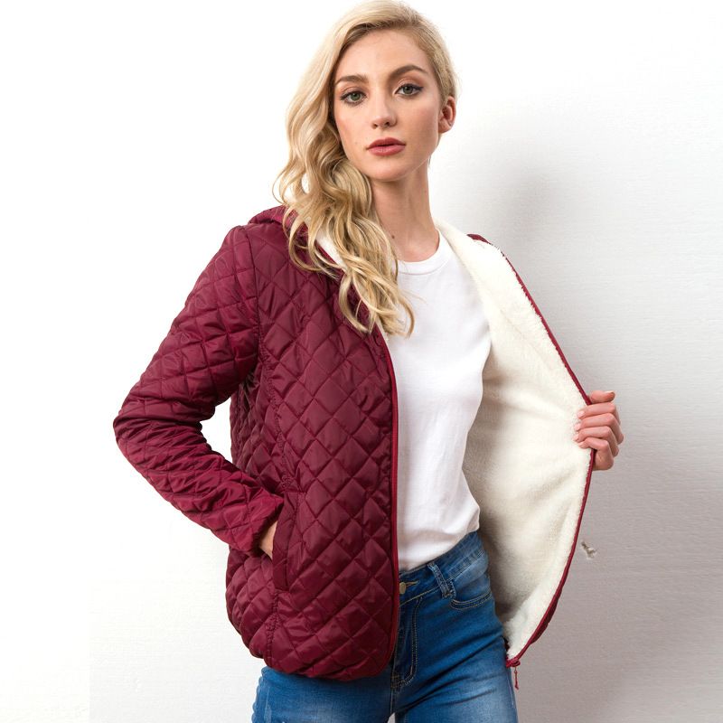 Warmer Herbst- und Wintermantel für Damen mit Kapuze, gesteppter Baumwollmantel, einfarbiger Mantel, Lammfleece, kurzer Baumwollmantel für Damen_voghion.com