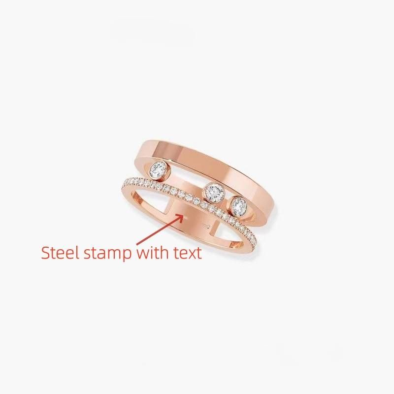 Anillo deslizante de tres diamantes con incrustaciones de oro rosa y diamantes, personalizado, hueco y dinámico, para hombre y mujer._voghion.com