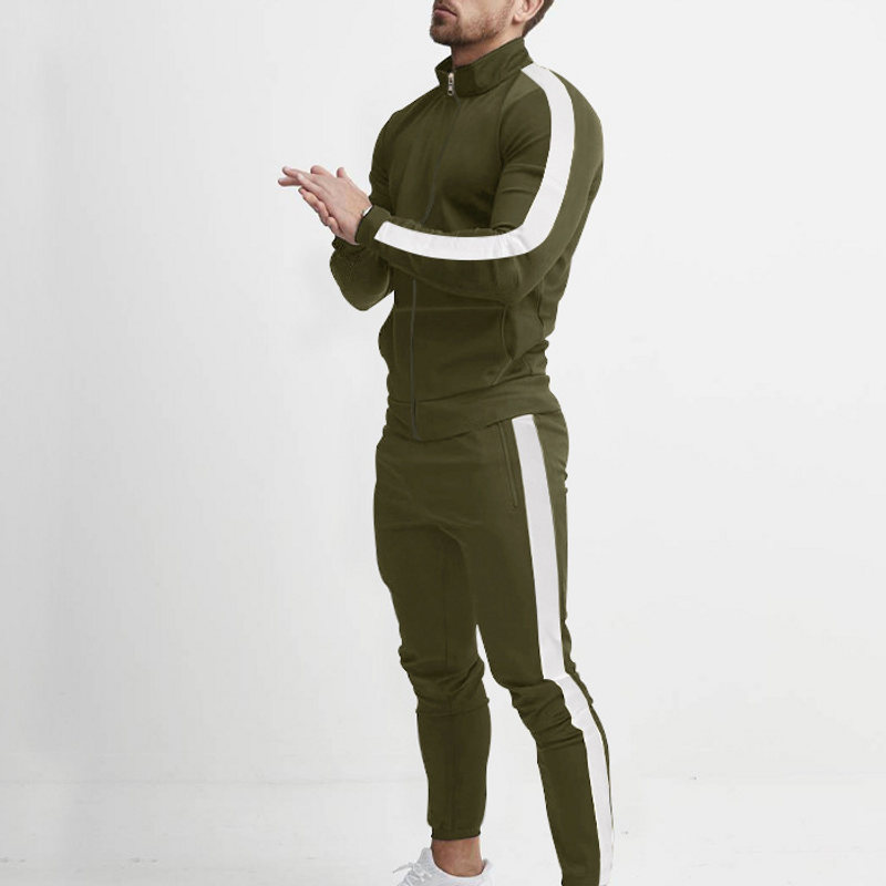 Abbigliamento maschile Primavera e autunno Allenamento Tempo libero Sport Tuta Colore abbinato Gioventù Uomo Collo alto Cerniera Cardigan 2 Pezzi Tuta_voghion.com