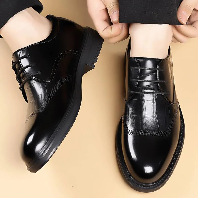 New Fashion Business Genuine Leather British Brock Men's Shoes Men's Business Formal Wear Oxford Shoes Lace-up Fashion Black Dress Wedding Derby Shoes_voghion.com
