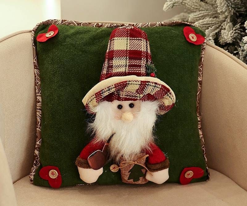 Capas de Almofada Decorativas de Natal - Capas de Almofada de Sofá em Tecido de Linho Felpudo com Papai Noel, Boneco de Neve e Rena para Decoração de Natal_voghion.com