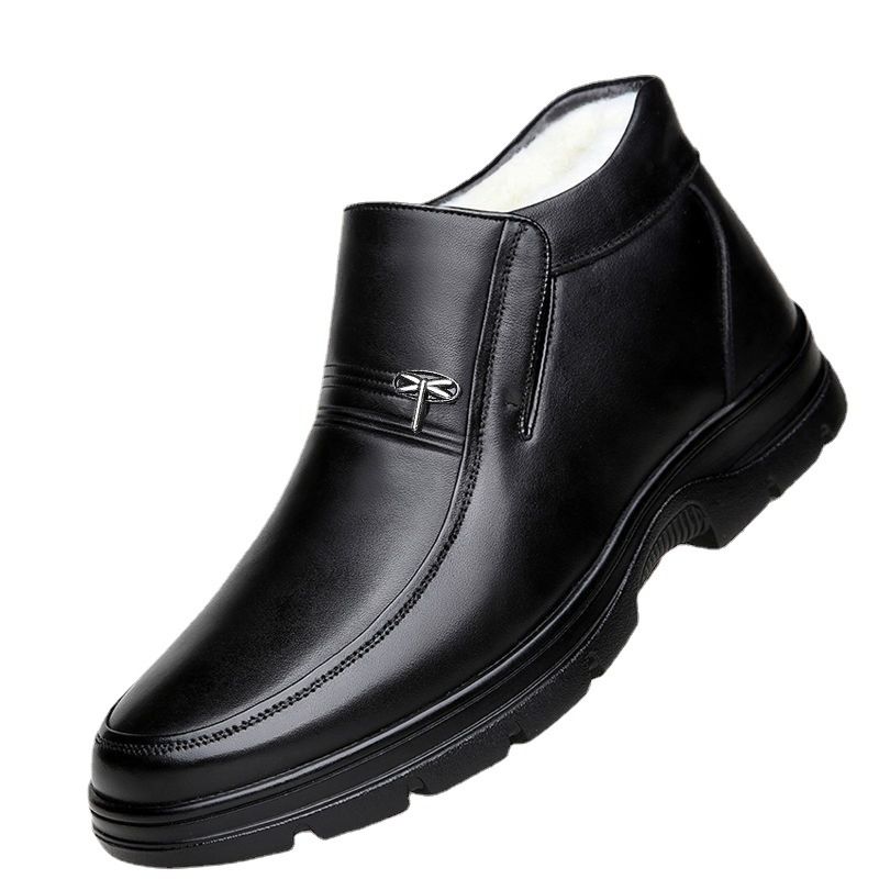 Bottes décontractées pour homme en cuir de vachette KL301-1 avec doublure en laine, noires. Choisissez votre taille et informez le vendeur._voghion.com