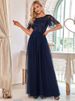 Women's 2023 quality spring and autumn cross-border elastic waist patchwork round neck party big A hem mesh evening dress for women_voghion.com