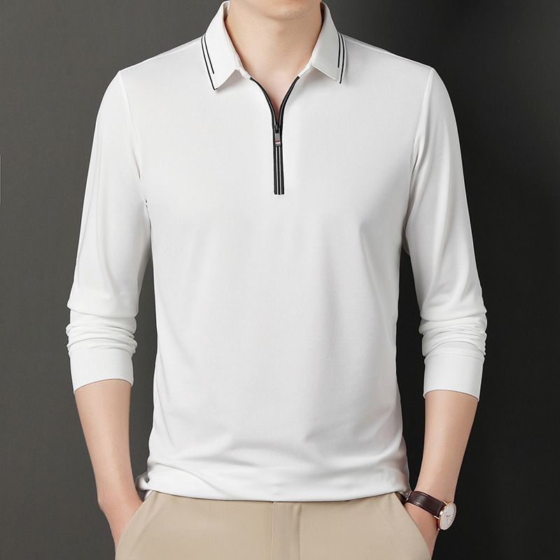 Neues Herren-Poloshirt mit halbem Reißverschluss, Langarm-T-Shirt für Frühling und Herbst, minimalistische Business-Jugend-Loose-Fit für Herren, übergroßes Papa-Outfit_voghion.com