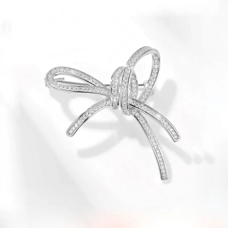 Full diamond bow brooch Fashion shirt suit jacket accessories brooch gift pin_voghion.com
