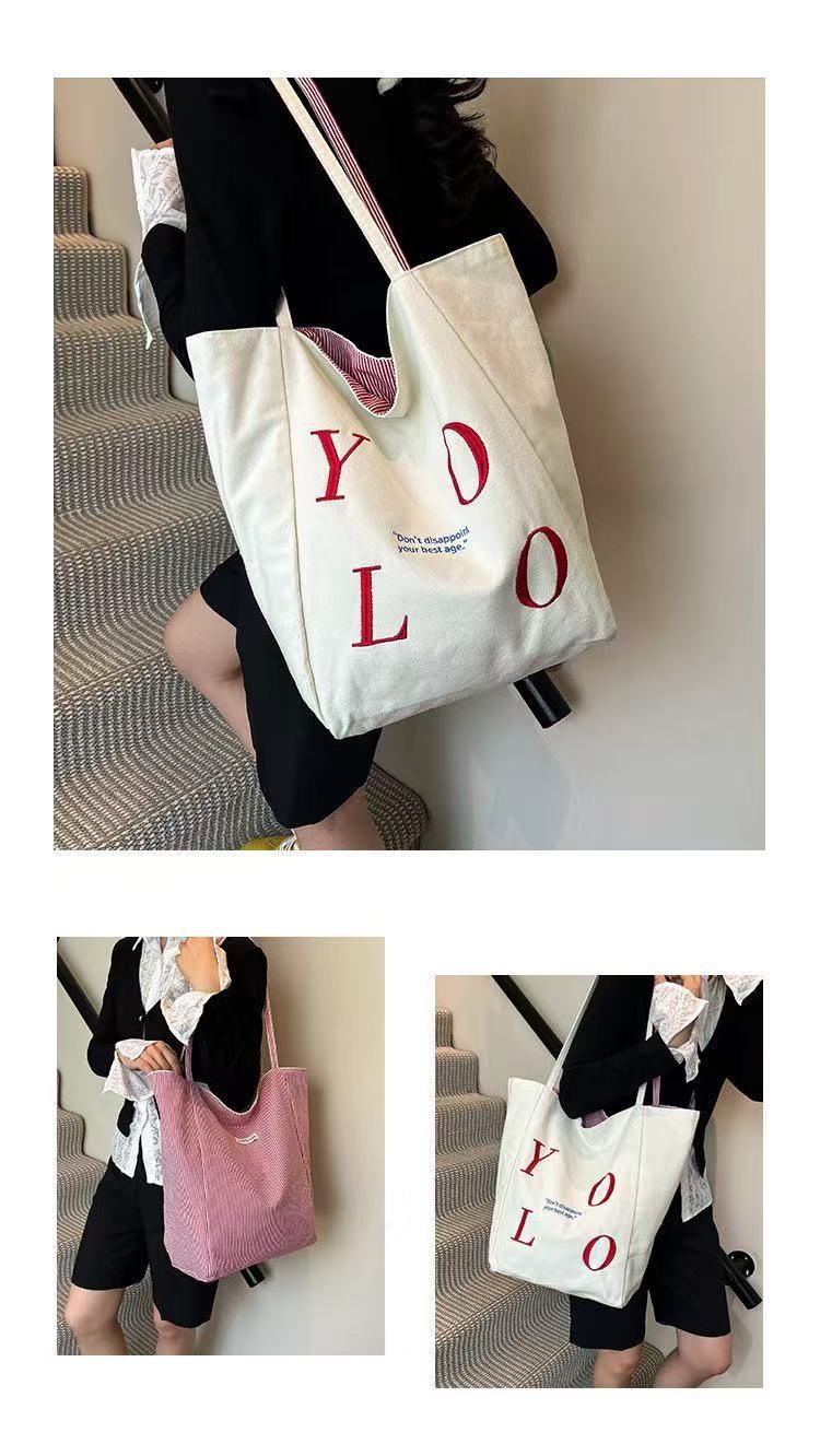 Student Class Striped Duża pojemność dla kobiet 2025 Nowy trend Canvas Tote Casual Shopping Torba na ramię_voghion.com
