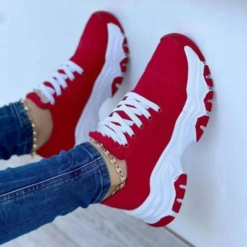 sznurowane buty do biegania z grubą podeszwą, blokowane kolorami dla kobiet, duże rozmiary, niskie, codzienne, pojedyncze buty, buty sportowe_voghion.com