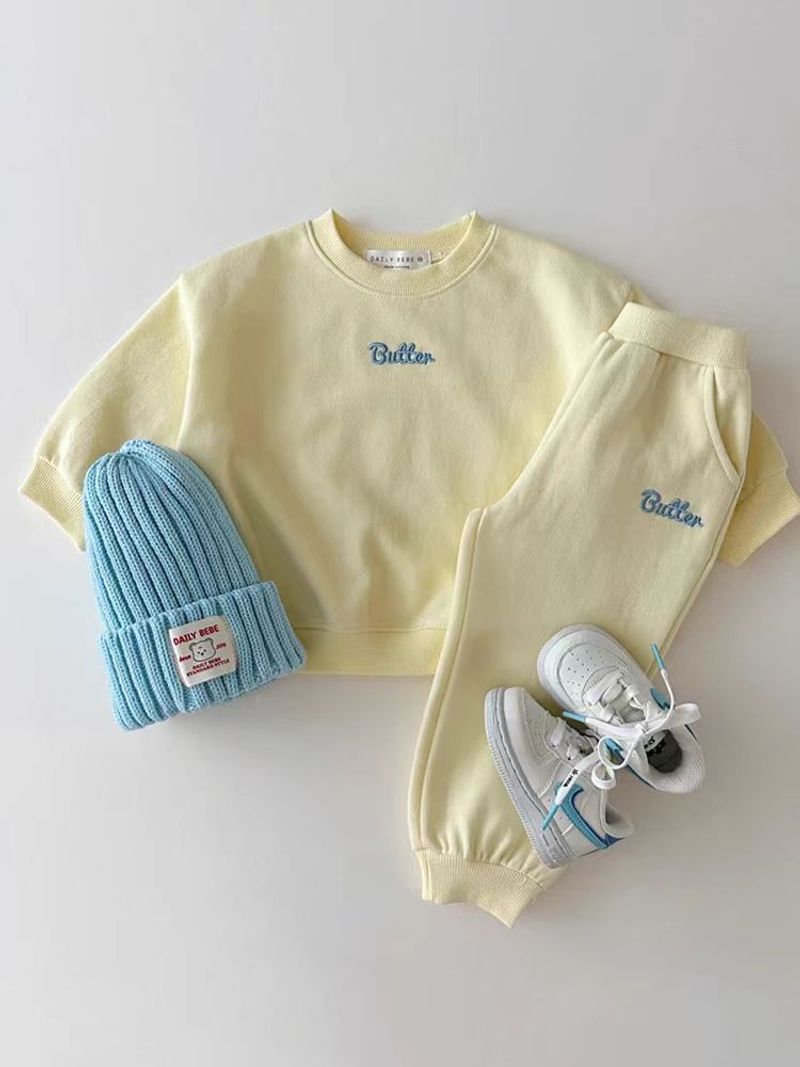 Korean version ins English letter baby boy girl hoodie hoodie+sweatpants solid color spring and autumn versatile set_voghion.com
