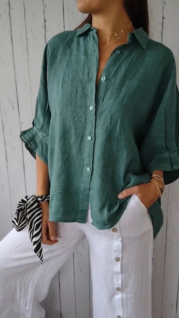 Abbigliamento da donna Camicia con motivo cravatta in cotone e lino_voghion.com