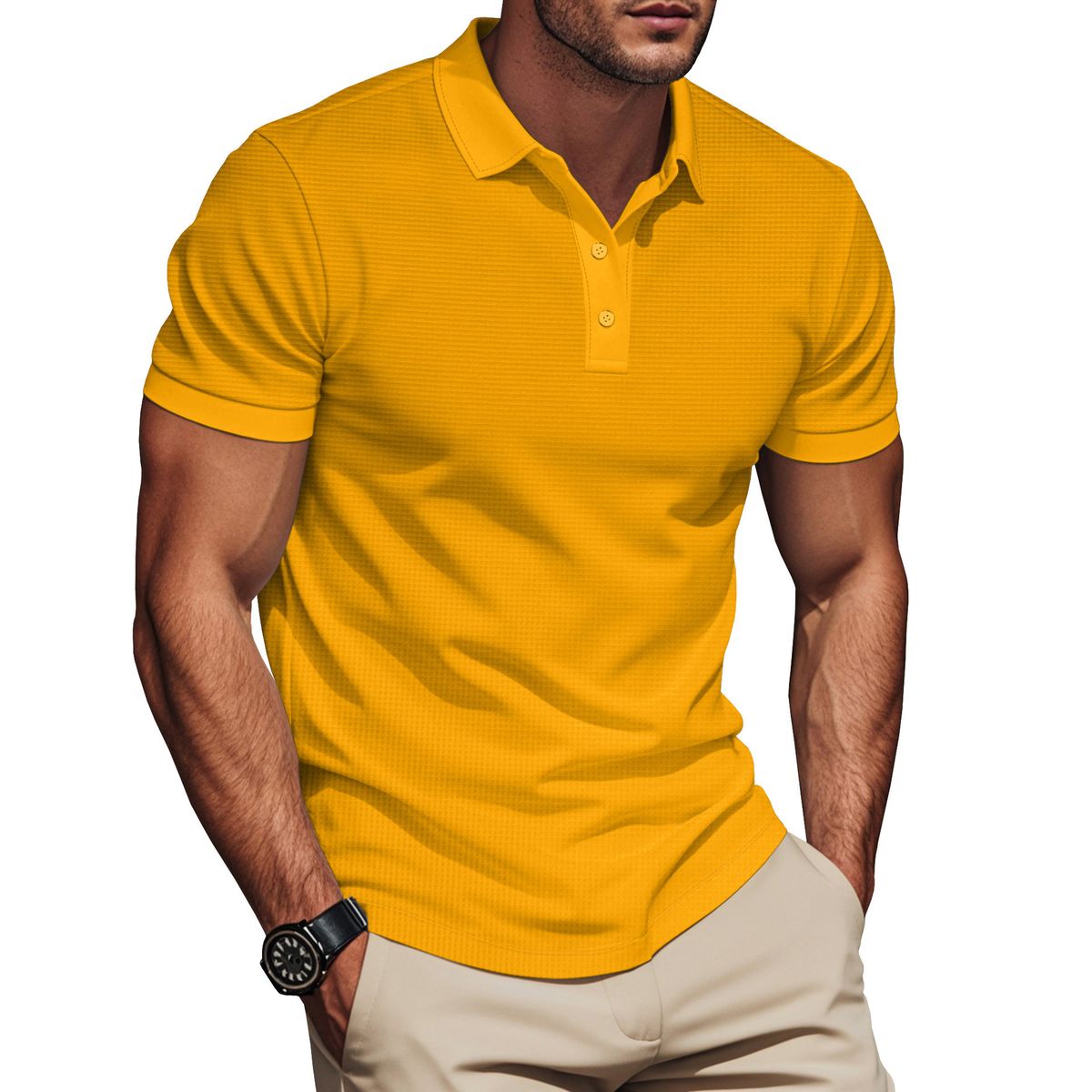 Men's Clothing Lapel Solid Color Short Sleeved Polo Shirt_voghion.com