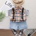Babybarn 2024 nytt lapptäcke rutig kostymskjorta kortärmad shorts tvådelat set för pojkar sommarkläder_voghion.com