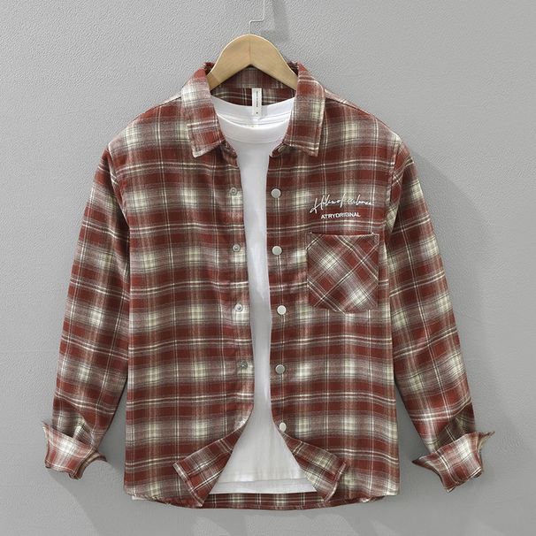 Retro Plaid Long Sleeved Shirt For Men, Fashionable And Versatile, Artistic And Casual Loose Top_voghion.com
