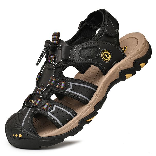 2025 Plus Sommer-Sandalen aus Rindsleder mit oberer Schicht, Strandsport- und Freizeitschuhe mit Zehenkappe für Herren, atmungsaktive Outdoor-Schuhe_voghion.com
