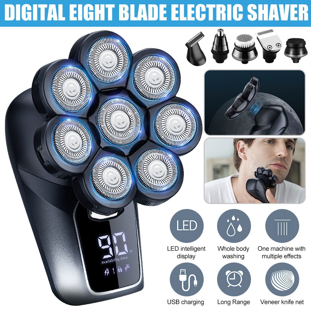 Elektrischer Kopfrasierer für Männer 8D Verbesserter 6-in-1 Glatzen-Wasserdichter Nass-/Trockenrasierer_voghion.com