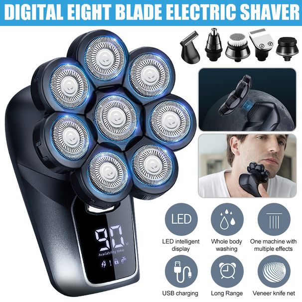 Elektrischer Kopfrasierer für Männer 8D Verbesserter 6-in-1 Glatzen-Wasserdichter Nass-/Trockenrasierer_voghion.com