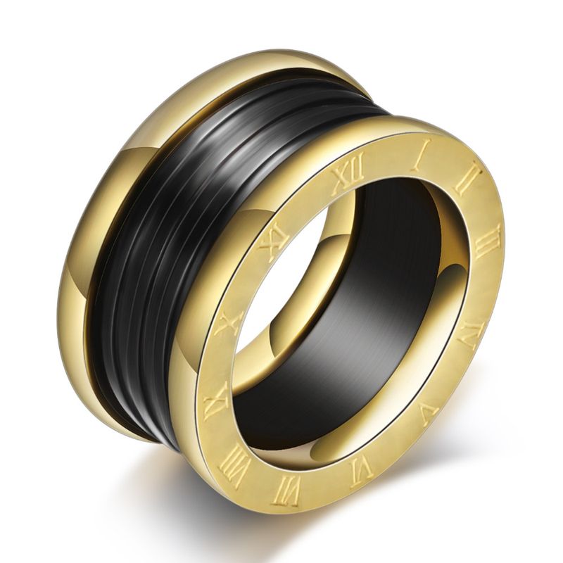 Bague universelle Simple en acier titane pour hommes et femmes, câble galvanisé bicolore, chiffres romains personnalisés_voghion.com